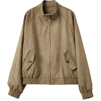 初棉复古立领插肩袖短夹克女25秋新棕色仿麂皮哑光质感外套巴恩风 杏仁棕 M