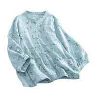 衣瑾帛社碎花短外套春季文艺森女系棉麻碎花长袖外套女装短款印花小开衫上衣外搭 藏青色 均码