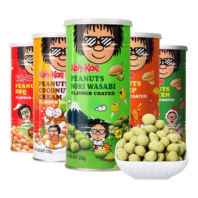 泰国大哥香脆芥末味花生豆罐装烧烤鸡虾休闲零食小吃