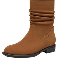 Bata 【超值牛皮】拔佳堆堆靴女冬季百搭牛剖皮粗跟褶皱时装靴