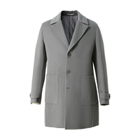 威可多 男士大衣舒适亲肤灰色双面呢子大衣修身秋季外套 深