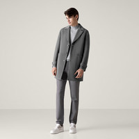 威可多 男士大衣舒适亲肤灰色双面呢子大衣修身秋季外套 深