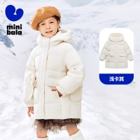 保暖服饰、淘金币可用：迷你巴拉 儿童连帽中长款羽绒服