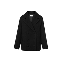 朗姿 设计感复古羊毛毛呢外套短款黑色呢子大衣女冬款