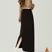 :CHOCOOLATE it:CHOCOOLATE加绒毛呢半身裙女高腰a字冬季包臀中长裙开叉一步裙