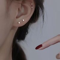 KZD老凤凰999纯银耳钉银针养耳耳钉睡觉免摘养耳洞耳钉过敏耳骨钉 3mm豆豆+小方块耳钉两对装