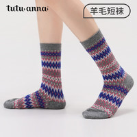 tutuanna秋冬女士羊毛袜 彩色条纹加厚保暖舒适羊毛中筒袜子女 25410191 骆驼色 条纹 1双 均码 22~24cm（适合34-39码）