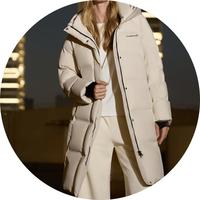坦博尔 简约休闲长款羽绒服女连帽加厚蓄热防风御寒冬外套