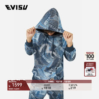 EVISU 男士满地牛仔口袋印花美式套头帽衫卫衣