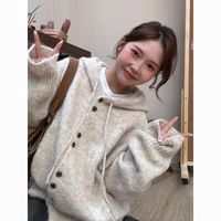连帽毛衣开衫外套秋冬季2024韩系宽松慵懒针织衫上衣