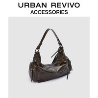UR2025秋季女休闲多口袋HOBO单肩包UAWB50203 深咖棕