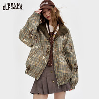 ELF SACK/妖精的口袋 双面穿重工蕾丝刺绣夹克 小熊格纹咖色 L