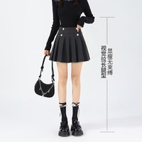 雪中飞毛呢百褶裙女秋冬2025双排扣设计感高腰显瘦女士短裙PC