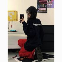 美式复古黑色卫衣女春秋季宽松高街原创设计小众上衣潮牌ins女
