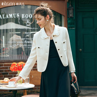 Olrain5折服饰小香风短外套女春装新款精致荷叶小翻领上衣 奶杏色