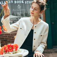 Olrain欧芮儿小香风短外套女春装精致荷叶小翻领上衣 奶杏色 S