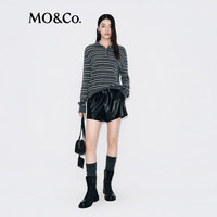 MO&Co.针织衫2025冬轻暖智性翻领条纹POLO衫毛衣宽松落肩MBE4SWT086 灰白条色 L /170