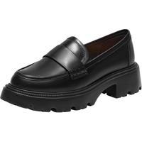 Bata乐福鞋女2024春季商场牛皮英伦风复古粗跟一脚蹬VIJ20 黑色 37