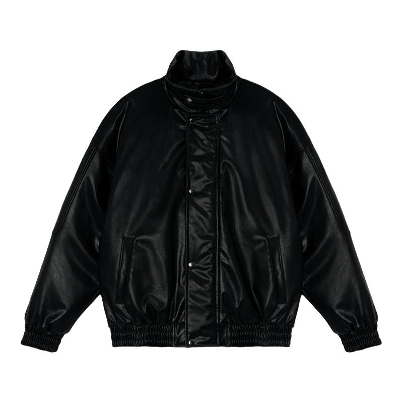 鹿家门宽松大码保暖皮夹克棉衣百搭运动PU皮棉服秋冬男