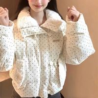 予瑾灯芯绒波点羽绒服女2025冬季新款加厚宽松毛领面包服短款外套上衣 白色波点
