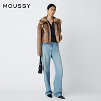 moussy 2025秋季复古机车风毛领短款夹克外套女010IA330-4891 013象牙色 均码