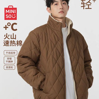 名创优品 咖色棉服男冬季美拉德巴恩风特厚羊羔绒防寒服立领外套Y