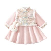 班喜迪女童汉服连衣裙秋冬装夹棉宝宝公主裙子唐装儿童国风拜年服