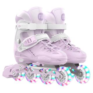 斯威 轮滑鞋儿童溜冰鞋 莫紫八轮全闪+专业头盔护具套装