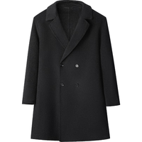 HLA 海澜之家 男士平驳领纯羊毛大衣 HWDAW4W003A 黑色 L