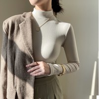 磨毛打底衫女秋冬季保暖内搭黑色半高领长袖双面加绒加厚2025 S