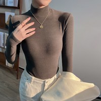 磨毛打底衫女秋冬季保暖内搭黑色半高领长袖双面加绒加厚2025 M