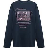 雅莹 EP雅莹2026 柔系字母印花圆领宽松棉质长袖T恤5356A 藏青 M