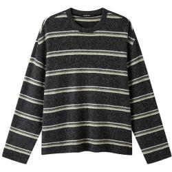 gxgjeans 男装  条纹设计休闲时尚宽松圆领卫衣男上衣 25年秋新品 黑灰条 XL (180)