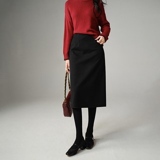 晚白2025年冬韩系时尚休闲半裙加厚毛呢高腰直筒及膝半身裙女