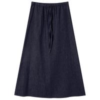 对白 【杜鹃同款】2025冬装复古牛仔女式半身裙松紧腰抽绳A字裙