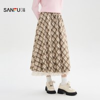 三福半身裙2025冬季巨好看的蕾丝拼接复古格子裙子女装509019