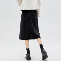 ONE MORE 毛呢开叉长裙女2025新款秋高腰显瘦设计感a字包臀中长裙