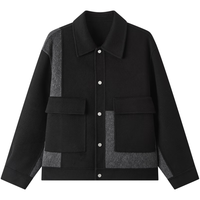 gxgjeans男装 撞色拼接设计简约通勤时尚短大衣外套 25年秋新品 黑色 XL (180)
