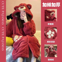 珊瑚绒睡衣冬季女秋冬长款草莓熊玉桂狗睡袍加绒加厚2025