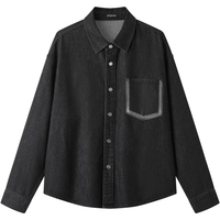 gxgjeans男装 黑色复古撞色口袋时尚宽松牛仔衬衫 25秋 黑灰 L (175)