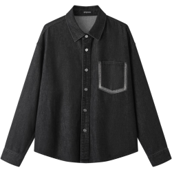 gxgjeans 真五折 美式复古撞色口袋时尚宽松牛仔衬衫 黑灰