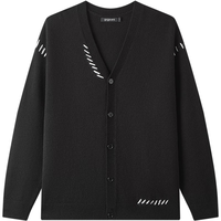 gxgjeans男装 黑色撞色宽松休闲保暖针织衫开衫 25年秋新品 黑色 2XL (185)