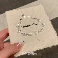 QUAMER金店款S925纯银闪钻珍珠双层手链女生轻奢精致感手饰2024 闪钻球珍珠双层手链 精美礼盒装