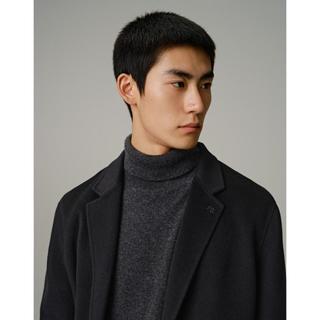 男装2024冬款羊毛外套中长款单排扣黑色翻领毛呢男式大衣