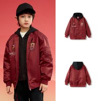 巴拉巴拉童装儿童外套女童棉服男童上衣宝宝套装两件套2025冬装潮 外套-红色-假两件(拜年服)