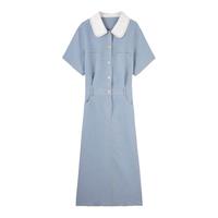 Basic House/百家好气质茶歇连衣裙女2025夏季娃娃领长裙子
