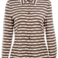 奈蔻 【桑蚕丝】秋商务通勤优雅气质Polo领印花条纹丝绸衬衫女