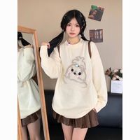 LANAO 秋冬季毛绒小狗圆领毛衣甜美慵懒风宽松百搭打底针织衫