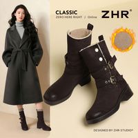 ZHR棕色西部靴叠穿冬季中短筒复古美拉德马丁靴废土风百搭时装靴