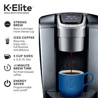 Keurig 精英单杯咖啡机 多杯量可调 冰咖啡功能 需要变压器 拉丝银 1 个 * 1 件装